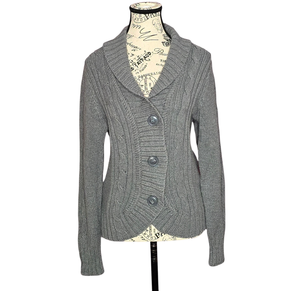 Croft & Barrow Knit Gray Button-Up Cardigan Medium Minimalist
